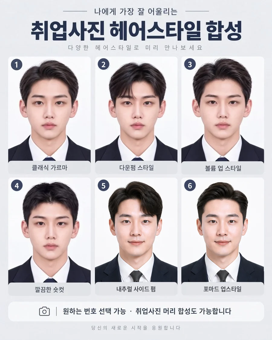 남자 헤어스타일 합성 6가지 예시
