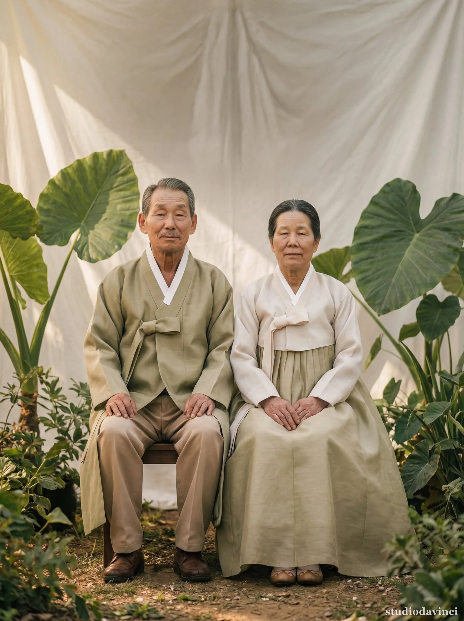 With the departed — two people composited into a single frame, together again after